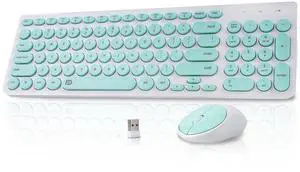 XuanGui Wireless Keyboard Mouse Combo Round Keycaps,Full Size Retro Typewriter Keyboard,Intelligent Sleep Mode,Ultra Slim Portable,2.4GHz Cordless Connection for Mac/Windows/PC Computer/Laptop(Blue)