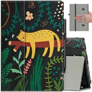 VORI Case for All-New Amazon Kindle Fire HD 10 Tablet (13th/11th Generation 2023/2021 Release) and Fire HD 10 Plus - Slim Folding Stand Folio Cover with Auto Wake/Sleep & Hand Strap, Sleeping Leopard