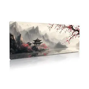 Extended Gaming Mouse Pad, Large Mouse Mat 3 mm Nature Rubber Base Mousepad with Stitched Edges, Non-Slip Desk Mat for Office Home Great Gift 31.5x11.8 Inch (Japanese Watercolor)