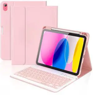 KBCASE for iPad 11th/10th Generation Case with Keyboard, Detachable Wireless Keyboard Case with Pencil Holder for iPad A16 11 inch 2025/10th Gen 10.9 inch 2022 (Light Pink)