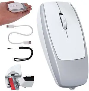 Wireless Mouse Mini Small Bluetooth with Card Reader (Up to 2TB) Portable Silent Rechargeable Optical Travel Thin Finger Mice 3 Levels DPI for PC Smartphone Laptop Tablet Android Windows GiftSilver