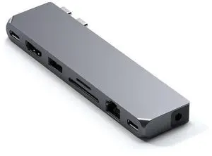 Satechi USB C Hub Multiport Adapter Pro Hub Max, USB4, USB-A Data, USB-C Data, Gigabit Ethernet, SD/Micro SD Port and Audio Jack, for MacBook Air/Pro M4 - Space Gray