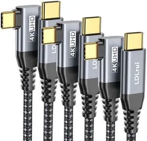 Short USB C Cable Right Angle [1FT, 3Pack] USB 3.2 Gen 2x2, 20Gbps Data Transfer USB C, 100W PD Charging, 4K Video Output, USB C Braided Cable for Samsung S25/S24/T7, iPhone 16/15, More Type C Devices