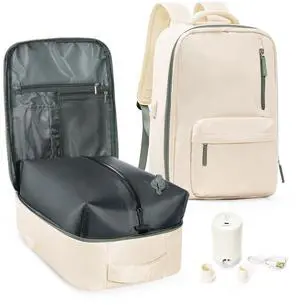 Vacuum Seal Backpack for Travel with Air Pump Vacpack Carry on Flight Approved Compression Daypack Laptop Space Saver Bags Storage with Vacuum System 18x14x8 inches Travel Bag Women BeigeGreen