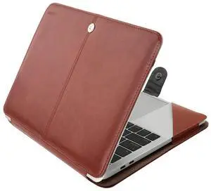 MOSISO Case Compatible with MacBook Air 13.6 inch M4 M3 M2 2025-2022 /Air 13 M1 2022-2018 /Pro 13 inch M2 M1 2025-2016, PU Leather Portfolio Protective Stand Cover, Brown