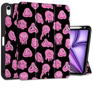 MEEgoodo Case for M3/M2 iPad Air 11 inch 2025/2024,Case for iPad Air 5th Generation/iPad Air 4th Generation 10.9 inch 2022 2020, Tablet Cover with Soft TPU Back Shell, Pink Groovy Emoji