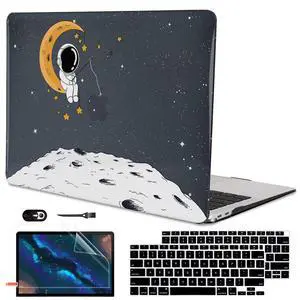 LCMOCICO for MacBook Air 13 inch Case 2021 2020 2019 2018 Release M1 A2337 A2179 A1932 Retina Display with Touch ID, Shiny Plastic Hard Shell Case Keyboard Cover Screen Protector, Astronaut Moon