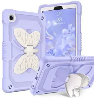YINLAI Case for Samsung Galaxy Tab A7 Lite, Galaxy Tab A7 Lite Case 8.7 inch Kids Girls Silicone Butterfly Shockproof Protective Tablet Cover with Kickstand for Tab A7 Lite SM-T225/T220/T227, Purple
