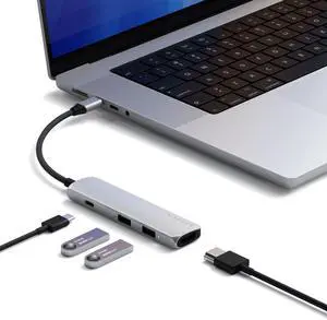 Satechi 4 in 1 USB C Hub Multiport Adapter with HDMI 4K@60Hz, 100W PD Charging, 2X USB-A Data Ports for MacBook Air/Pro M4, iPad, Windows  Silver