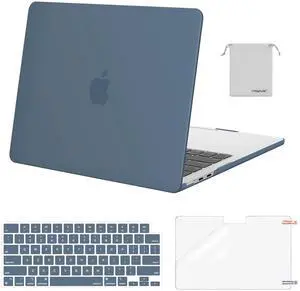 MOSISO Compatible with MacBook Air 13 inch Case 2025 2024 2023 2022 M4 A3240 M3 A3113 M2 A2681, Plastic Hard Shell&Keyboard Cover&Screen Film&Pouch for MacBook Air 13.6 inch Case, Steel Blue