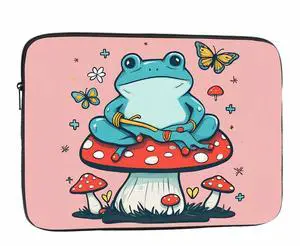 Nicokee Laptop Sleeve Bag 15.4 15.6 Inch,Frog Mushroom Butterfly Pink Protective Polyester Computer Cases Laptop Cover Briefcase Bag Tablet Travel Cover