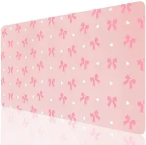 Cozynestcy Kawaii Cute Bow Desk Pad 27.6''X13.8''Aesthetictrendy Desktop Pad Pu Leather Large Mouse Mat Fashion Print Soft Waterproof Non-Slip Table Mat for Girls Women Office Home Work Computer Game