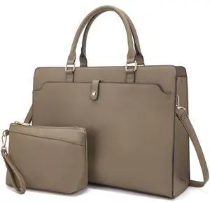 YZAOLL 15.6 Inch Laptop Bag for Women,Lightweight Vegan Leather Work Tote with Clutch Purse,Water-resistant Business Briefcase - Large Capacity Office Bag for Travel,College Essentials(Gift),Camel