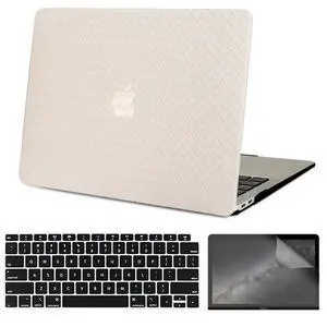 Compatible with MacBook Air 13 Inch Case with Touch ID 2021 2020 2019 2018, Model A2337 M1 A2179 A1932, Classic Braided Leather Hard Plastic Case with Keyboard Cover & Screen Protector, White