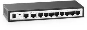 10 Port Gigabit Switch, 8 x 100/1000Mbps Ports, 2 Gigabit Uplink, Support Vlan, Metal Fanless Unmanaged Plug and Play YuLinca Ethernet Switch