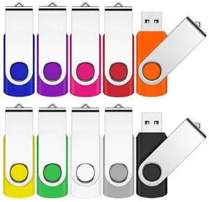 16GB Flash Drive, JEVDES 10 Pack Swivel Data Storage USB Flash Drive USB 2.0 Flash Drive Thumb Drives with LED Indicator, Jump Drive Zip Drive Memory Sticks (10 Mixed Color with Lanyards)