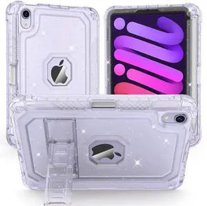 ZoneFoker Case for iPad mini A17 Pro, for iPad mini 7th/6th Generation Case 8.3 inch 2024/2021 with Pencil Holder/Stand, Slim Cover for i Pad Mini 7/6 (Clear Glitter)