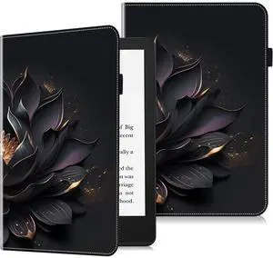 VODEFOX Case for 7" Kindle Paperwhite 12th Generation 2025/2024 & Kindle Colorsoft Signature Edition 2024,PU Leather Cover for Kindle Paperwhite Signature 2024 7 Inch - Purple Lotus