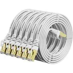 Cat 7 Ethernet Cable 3ft 6 Pack Shielded,Flat Ethernet Patch Cables - High Speed Internet Cable for Modem, Router, LAN, Computer - Compatible with Cat 5e,Cat 6 Network - White