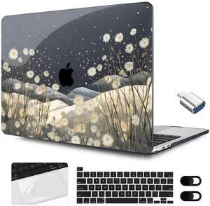 MEEgoodo for MacBook Pro Case 13 inch 2022 2021 2020 A2338 M2/M1 A2251 A2289 with Touch ID,Clear Laptop Hard Shell Cases with Keyboard Webcam Cover & Trackpad Film & Type C Adapter, Starry wildflowers