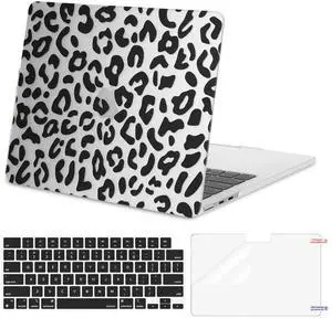 MOSISO Compatible with MacBook Air 13 inch Case 2025 2024 2023 2022 M4 A3240 M3 A3113 M2 A2681, Leopard Grain Hard Case&Keyboard Skin&Screen Film Compatible with MacBook Air 13.6 inch Case,Transparent