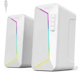 Jeecoo M30 Bluetooth Computer Speakers, PC Gaming Speakers for Desktop with Crisp Stereo Sound, Dynamic LED Modes, Easy-Access Control, 10W - USB-Powered, White
