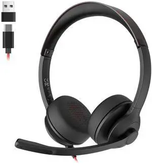 USB Headset with Microphone for PC/Laptop, Wired Headphones with Noise Cancelling Mic, USB C & USB A, All-day Comfort, Lightweight Computer Headset for Home Office, Call Center, School, Remote Work