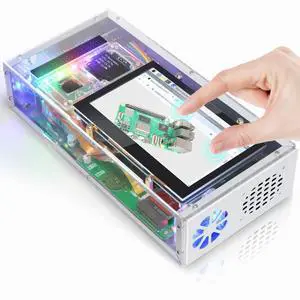 FREENOVE Raspberry Pi 5 Case with Screen (4.3'' Touchscreen), 128GB M.2 NVMe SSD 800 MB/s, 5 MP Camera, OLED Screen, Stereo Speakers, 3.5 mm and Optical Audio (S/PDIF)