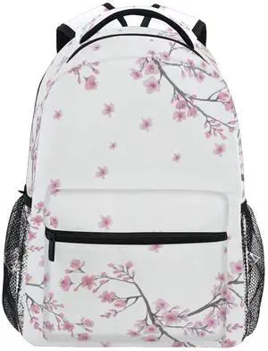 QUGRL Spring Cherry Blossom School Backpack for Girls Boys Pink Japanese Watercolor Large Bookbag Laptop Computer Bag Casual Hiking Travel Daypack Backpack Schoolbag for Teens College 16 Inch