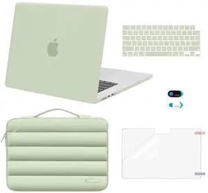 MOSISO Compatible with MacBook Air 15 inch Case 2025 2024 2023 Release M4 A3241 M3 A3114 M2 A2941 Touch ID, Plastic Hard Shell&Puffy Sleeve Bag&Keyboard Cover&Webcam Cover&Screen Film, Sage Green