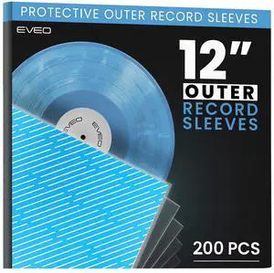 EVEO 200 Vinyl Record Sleeves Outer  Crystal Clear Outer Vinyl Sleeves LP Album Covers 12.75"x12.75" Protective 3 Mil Protection for Single & Double LPs - Archival Standard