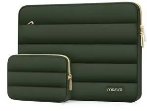 MOSISO 13.3 inch Laptop Case, 13-13.3 inch Puffy Laptop Sleeve Compatible with MacBook Air 13 13.6 M4 M3 M2 M1/Pro 13/Pro 14, HP Dell ASUS Lenovo,Polyester Horizontal Bag with Small Case, Army Green