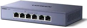 UGREEN Ethernet Switch, 6 Port PoE Switch, 4 PoE+@60W and 2 Gigabit Uplink, Plug & Play, Auto/VLAN/Extend Mode, Sturdy Metal, Desktop or Wall Mount Network Splitter Hub for Security Camera, IP Phone