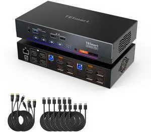 TESmart 4K@60Hz KVM Switch 4 Monitors 2 Computers USB 3.0, Quad Monitor KVM Docking Station, DP+HDMI KVM Switch with EDID Emulators, Gigabit Network, Hotkey Switch, Audio & Mic with All Input Cables