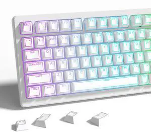 Womier PBT Keycaps Set 130 Keys, Custom White Japanese Keyboard Doubleshot Dye Sub Side Print Shine Through Keycaps 60 65 75 100 Percent, Cherry Profile (White 4)
