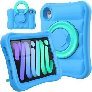 Kids Case for iPad mini 7 (A17 Pro) 2024 / Mini 6th Gen 2021 8.3 inch  Lightweight Flexible Shockproof Rotating Stand Handle Rugged Cover for iPad mini 7th 6 Generation Girls Boys, Blue