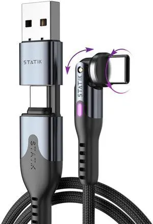 STATIK PowerPivot 90 Degree Cable Pro Fast Charging Cable, USB C Swivel Head Charger Cable, 100W Type C Charger, Data Transfer Capable Right Angle USB Charger Cord, USB C to USB C Cable 9.9FT/3M