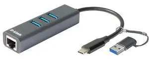 D-Link DUB-2332 USB-C/USB to Gigabit Ethernet Adapter with 3 USB 3.0 Ports (USB-C Thunderbolt or 3.0 to RJ45 Gigabit LAN for PC, MacBook Pro, MacBook Air, iPad Pro, Chromebook, Surface Pro, etc.)