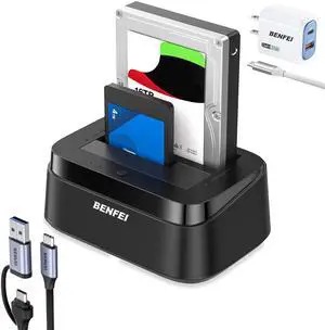 BENFEI Hard Drive Docking Station with UASP Offline Clone Function, USB C Dual Bay Dock for 2.5/3.5" HDD SSD, Up to 5Gbps | Tool Free Installation