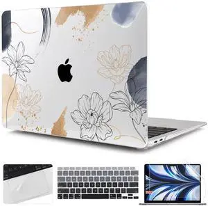 TWOLSKOO for 2021 2020 2019 2018 MacBook Air 13 inch Case A2337 M1 A2179 A1932, Hard Shell Case with Keyboard Skin & Screen Protector for MacBook Air 13.3 inch with Retina & Touch ID, Florals X450