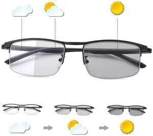 YIMI Photochromic Sunglasses Blue Light Blocking Glasses for Men and Women Day Night Gaming TV Phones Computer Eyeglasses UV Protection Anti Glare Ultralight Semi Rimless TR90 Frame Eyewear Spectacles