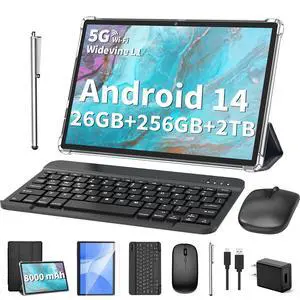 2025 Tablet, Android 14 Tablets 10 inch with Keyboard, 26GB RAM+256GB ROM(2TB Expand), 2-in-1 Tablets with 8-Core, 8000mAh, 5G WiFi, Widevine L1, GMS, with Case, Keyboard, Mouse, Stylus(Black) 2025 Tablet, Android 14 Tablets 10 inch with Keyboard, 26GB RAM+256GB ROM(2TB Expand), 2-in-1 Tablets with 8-Core, 8000mAh, 5G WiFi, Widevine L1, GMS, with Case, Keyboard, Mouse, Stylus(Black)