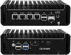 Glovary Firewall Mini PC N150 (Upgraded N100), 4 x i226V 2.5GbE LAN OPNsense Hardware, DDR5 8GB RAM 128GB SSD, Fanless Micro Appliance, AES-NI, 2 xM.2 NVMe Slot, 2 xSATA3.0, TypeC Port