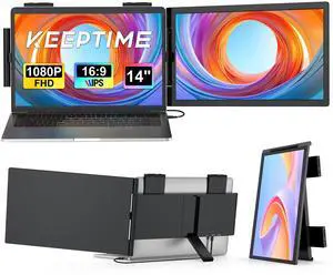 KEEPTIME Laptop Screen Extender, 14" 1080P IPS Laptop Monitor Extender for 14"-16" Laptops, with USB-C/HDMI Port, Plug and Play Portable Monitor for Windows/Mac/Android/Switch/PS5
