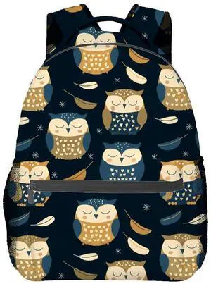 Cute Owl Pattern Backpack, Travel School Laptop Polyester Charming Animal Backpacks for Women Men Kids, Work Sports Back Pack Casual Daypack, Lightweight Rucksack Gifts for Hiking Camping Gym