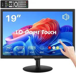 Thinlerain Touchscreen Monitor 19 Inch, 10-Point Multi Touch Screen Monitor 1440×900 HD Display with HDMI VGA AV BNC USB Ports, VESA, Build-in Speakers for POS, Office, and Industrial Use