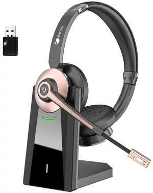 Wireless Headset with Microphone - Bluetooth Headset with Mic Noise Canceling & Mute, Wireless Headphones with USB Dongle/Charging Dock for Laptop Computer Phone Work Office Teams Conference Call