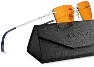 ANYLUV Rimless Blue Light Glasses Men, Rectangle Lightweight Blue Light Blocking Glasses, Stylish Metal Temple Anti Eyestrain