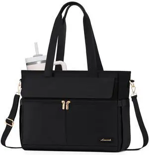 LOVEVOOK Work Bags for Women 15.6 Inch Canvas Work Tote Bags Large Capability Laptop Purse Professional Teacher Tote Bag Casual Computer Briefcase for Office Travel Nurse, Black