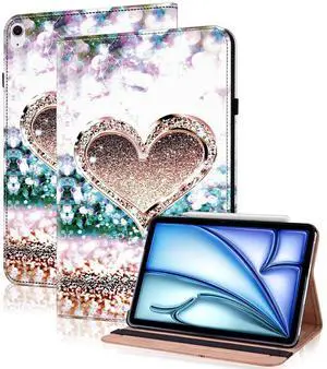 TUOLISG Compatible with iPad Air 11 Inch Case 7th/6th Generation (M3/M2) 2025/2024, for iPad Air 5th/4th Generation Case 10.9 Inch 2022/2020 with Pencil Holder & Stand & Card Slots - Diamond Peach